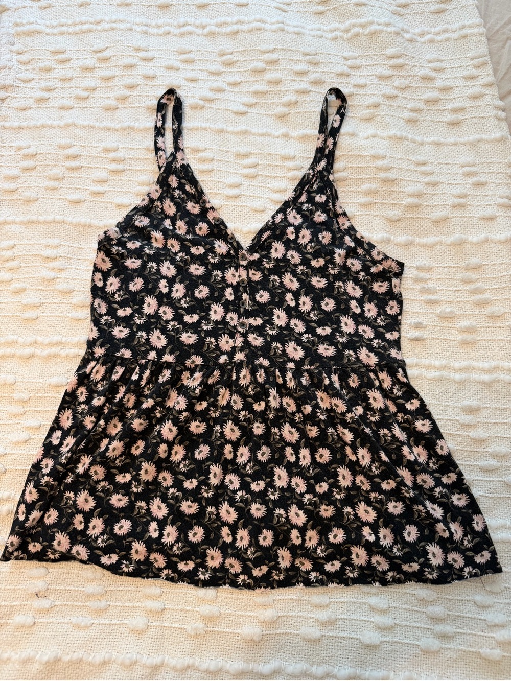 American Eagle Black Pink Floral Peplum Top - S